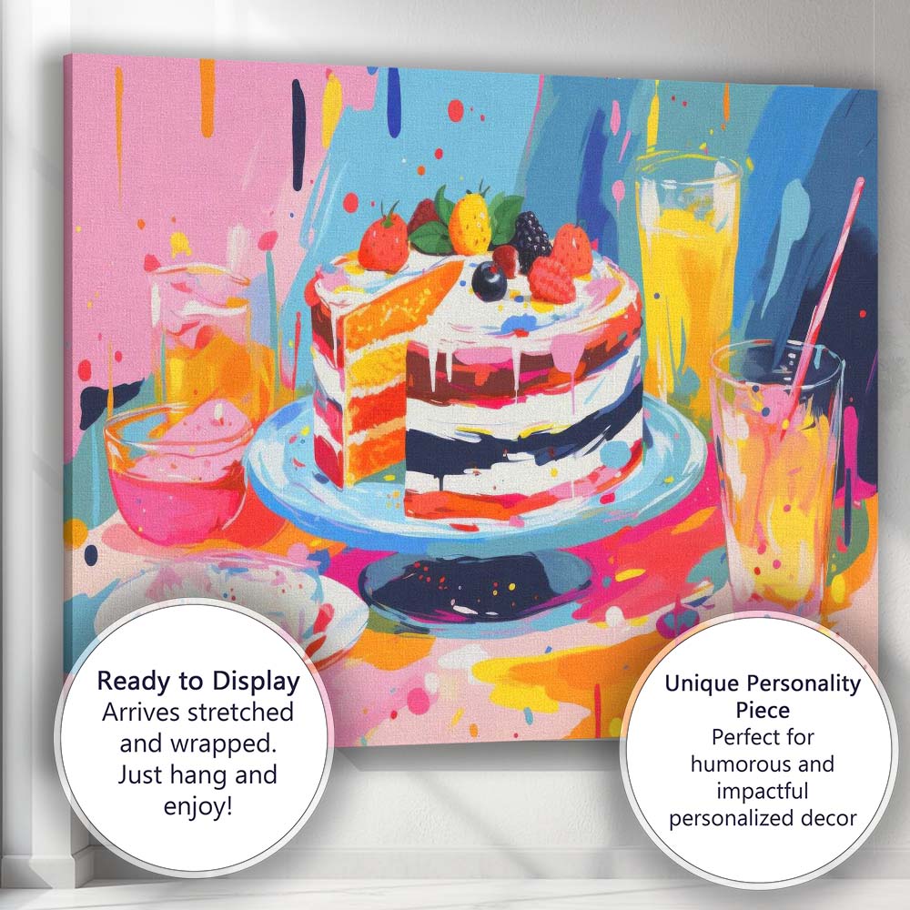Colourful Abstract Celebration Cake Dessert Painting Canvas Wall Art Print Decor Picture Ready to Hang