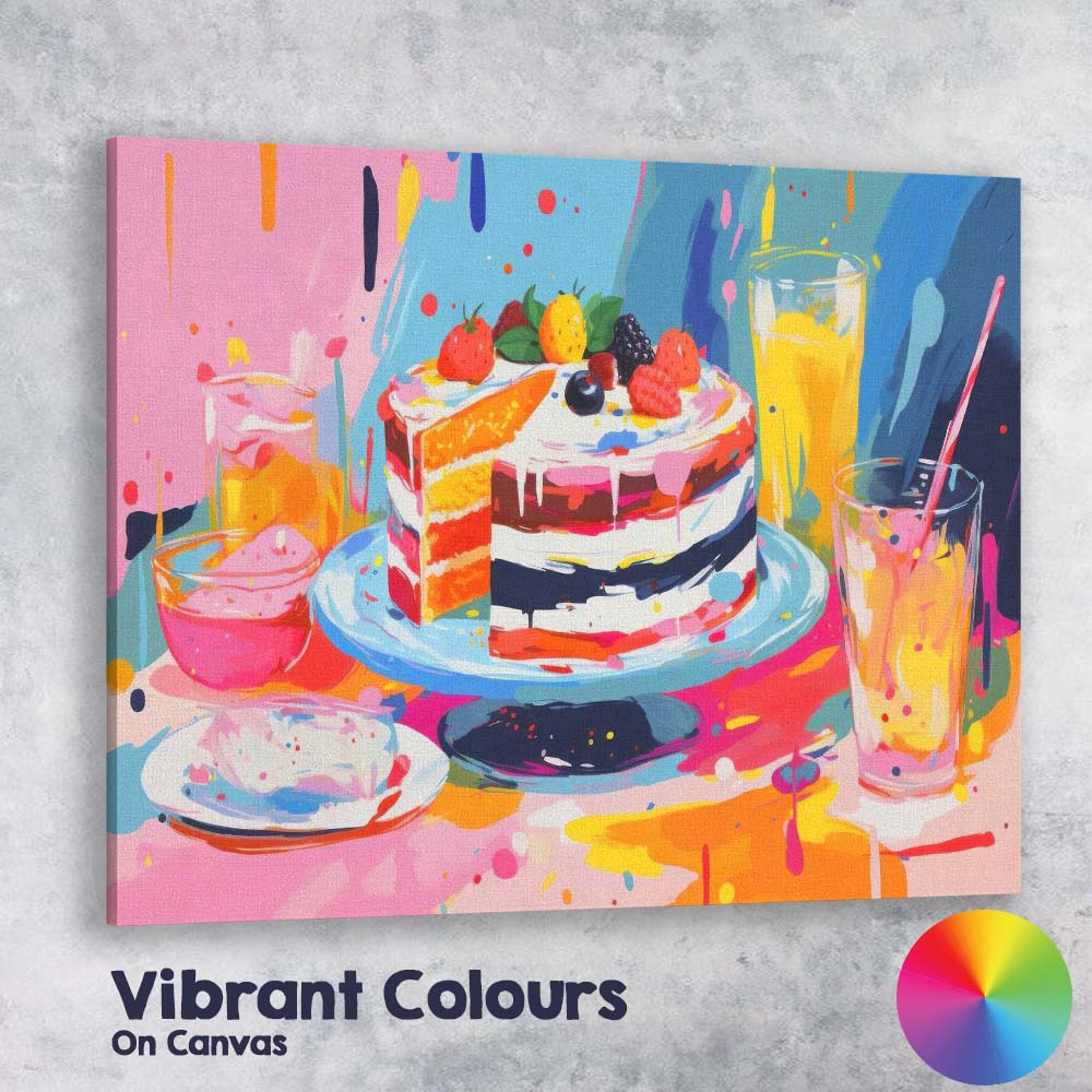 Colourful Abstract Celebration Cake Dessert Painting Canvas Wall Art Print Decor Picture Ready to Hang