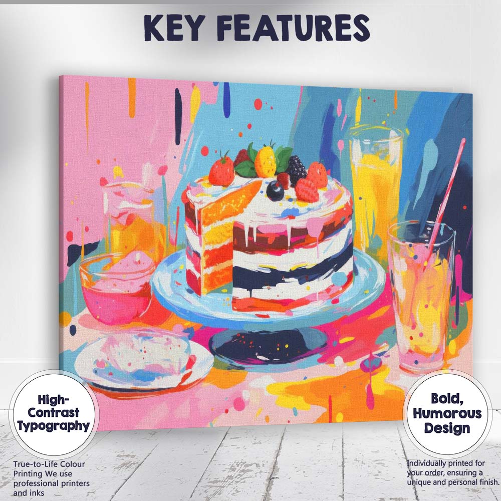 Colourful Abstract Celebration Cake Dessert Painting Canvas Wall Art Print Decor Picture Ready to Hang