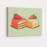 Strawberry Vanilla Layer Cake Slice Dessert Illustration Canvas Wall Art Print Decor Picture Ready to Hang