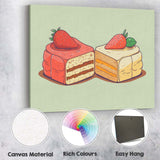 Strawberry Vanilla Layer Cake Slice Dessert Illustration Canvas Wall Art Print Decor Picture Ready to Hang