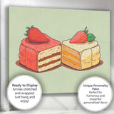 Strawberry Vanilla Layer Cake Slice Dessert Illustration Canvas Wall Art Print Decor Picture Ready to Hang
