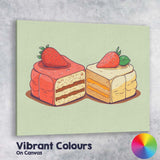 Strawberry Vanilla Layer Cake Slice Dessert Illustration Canvas Wall Art Print Decor Picture Ready to Hang