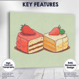 Strawberry Vanilla Layer Cake Slice Dessert Illustration Canvas Wall Art Print Decor Picture Ready to Hang