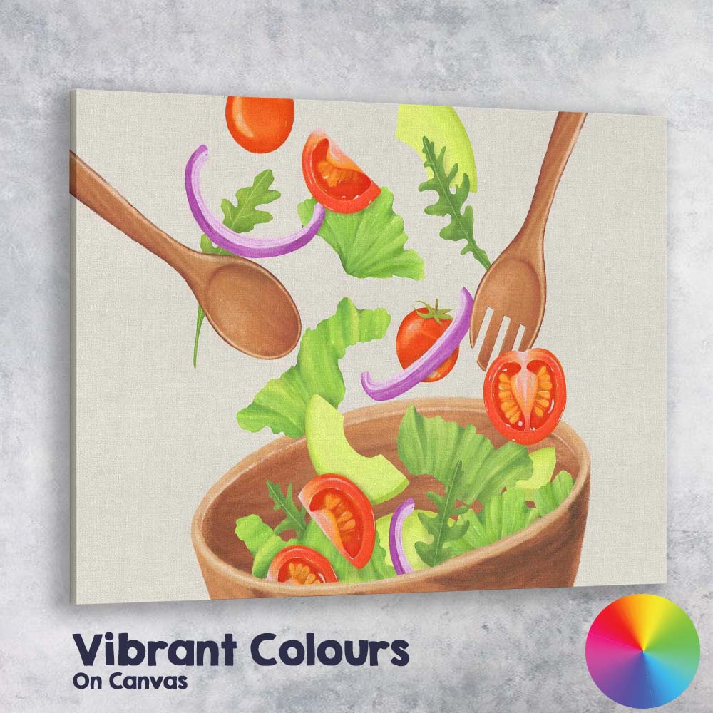 Fresh Garden Salad Bowl Watercolour Illustration Canvas Wall Art Print Decor Picture Ready to Hang
