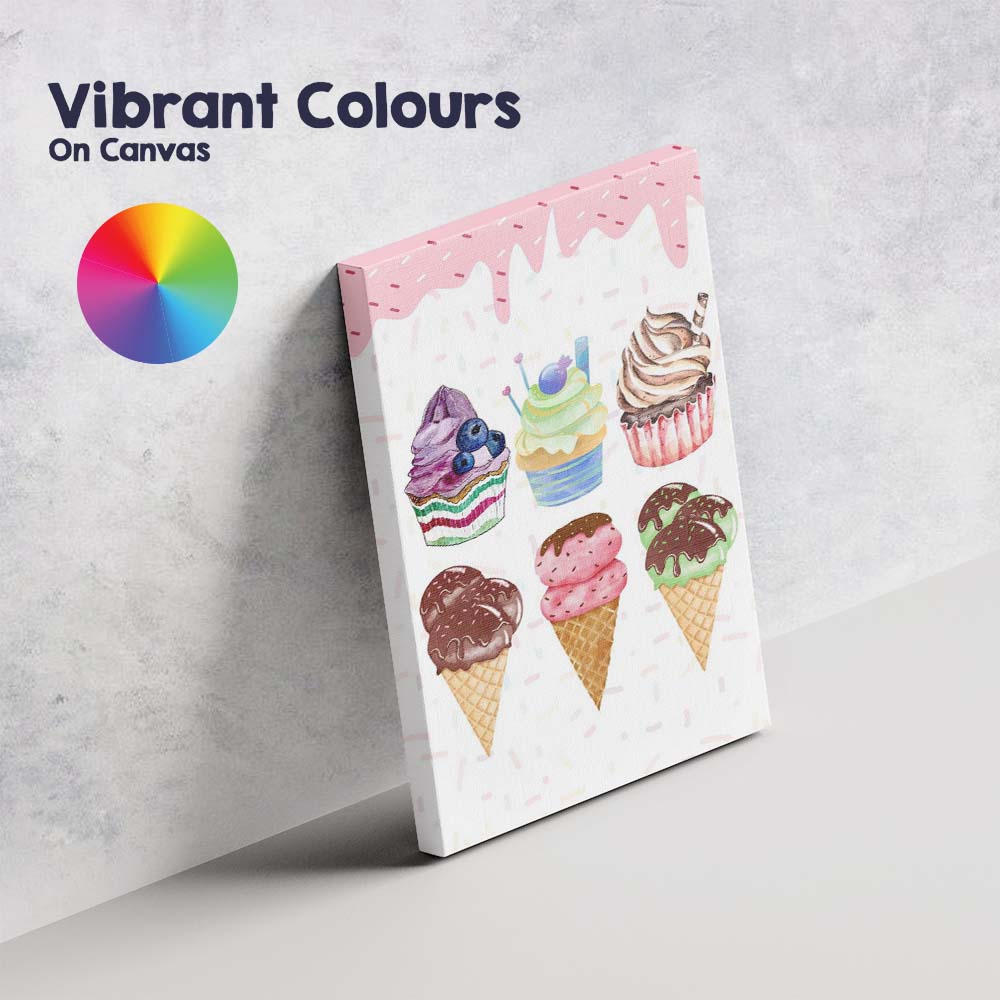 Watercolour Cupcakes Ice Cream Cones Sweet Dessert Collection Canvas Wall Art Print Decor Picture Ready to Hang