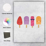 Cute Colourful Kawaii Ice Lolly Cartoon Illustration Canvas Wall Art Print Decor Picture Ready to Hang