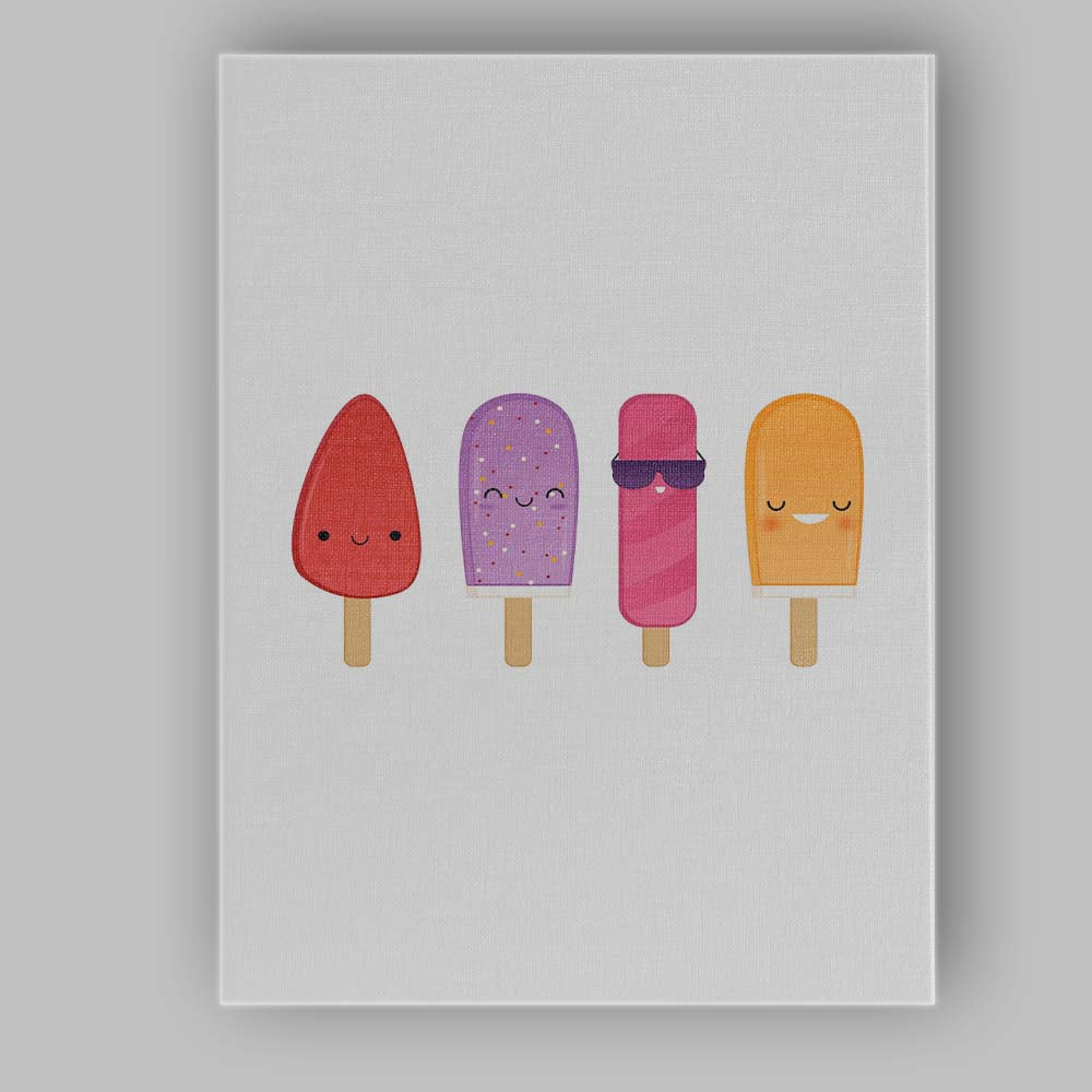 Cute Colourful Kawaii Ice Lolly Cartoon Illustration Canvas Wall Art Print Decor Picture Ready to Hang