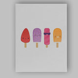 Cute Colourful Kawaii Ice Lolly Cartoon Illustration Canvas Wall Art Print Decor Picture Ready to Hang