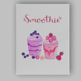 Blueberry Strawberry Smoothie Drinks Cute Kitchen Illustration Canvas Wall Art Print Decor Picture Ready to Hang