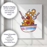 Cute Spaghetti Meatballs Pasta Bowl Cartoon Illustration Canvas Wall Art Print Decor Picture Ready to Hang