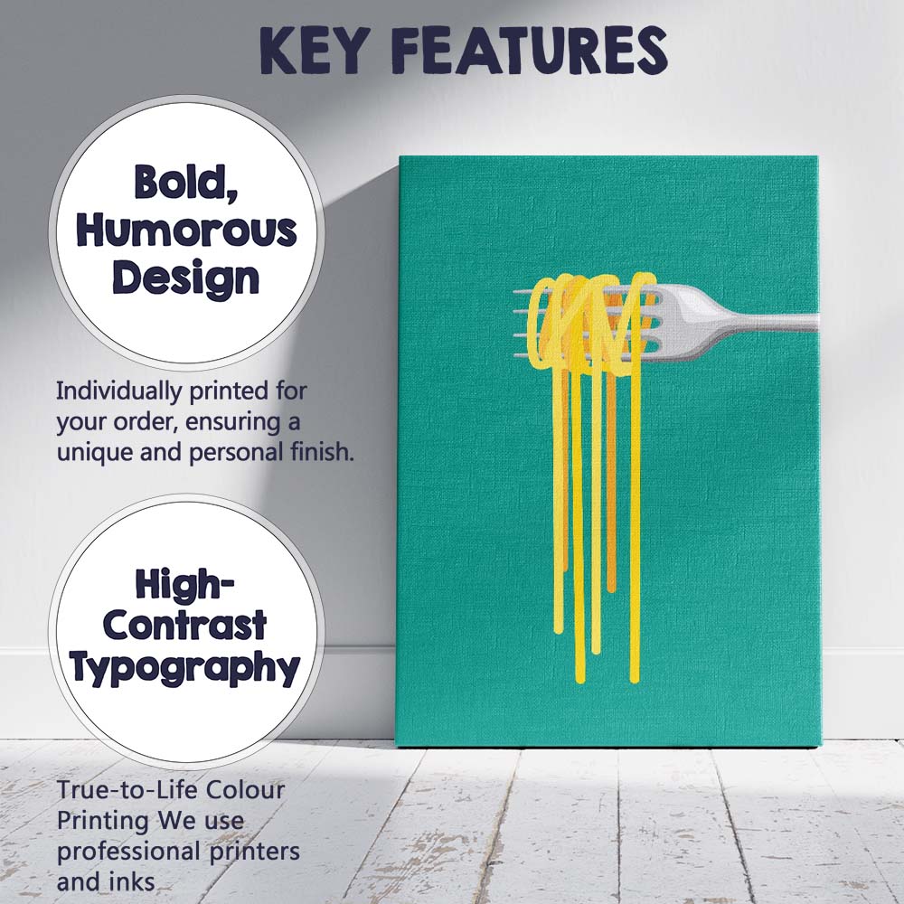Minimalist Spaghetti Pasta Fork Modern Food Illustration Canvas Wall Art Print Decor Picture Ready to Hang