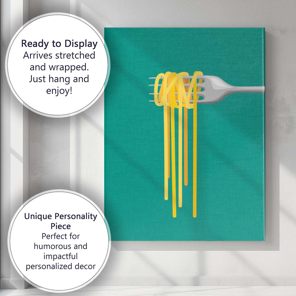 Minimalist Spaghetti Pasta Fork Modern Food Illustration Canvas Wall Art Print Decor Picture Ready to Hang