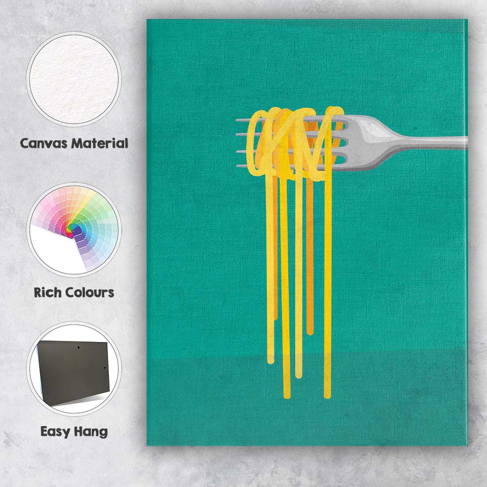Minimalist Spaghetti Pasta Fork Modern Food Illustration Canvas Wall Art Print Decor Picture Ready to Hang