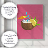Tropical Coconut Cocktail Summer Drink Illustration Canvas Wall Art Print Decor Picture Ready to Hang