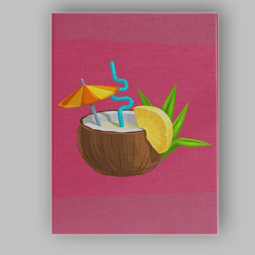 Tropical Coconut Cocktail Summer Drink Illustration Canvas Wall Art Print Decor Picture Ready to Hang