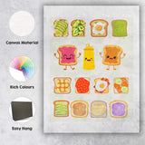 Cute Breakfast Toast Toppings Food Collection Illustration Canvas Wall Art Print Decor Picture Ready to Hang