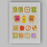 Cute Breakfast Toast Toppings Food Collection Illustration Canvas Wall Art Print Decor Picture Ready to Hang