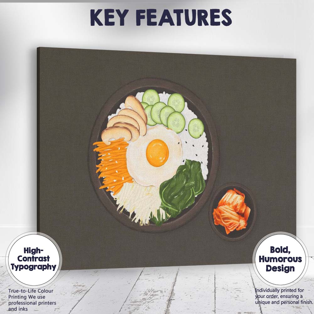 Korean Bibimbap Rice Bowl Watercolour Food Illustration Canvas Wall Art Print Decor Picture Ready to Hang