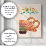 Fresh Breakfast Pastries Croissant Pretzel Macaron Illustration Canvas Wall Art Print Decor Picture Ready to Hang