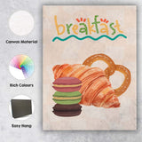 Fresh Breakfast Pastries Croissant Pretzel Macaron Illustration Canvas Wall Art Print Decor Picture Ready to Hang