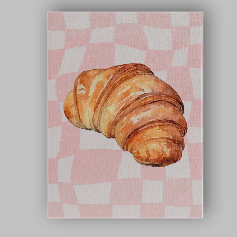 Golden Butter Croissant Watercolour Bakery Illustration Canvas Wall Art Print Decor Picture Ready to Hang