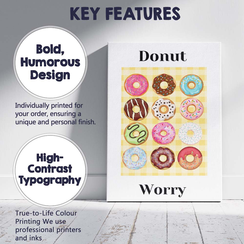 Colourful Donut Collection Sweet Dessert Kitchen Illustration Canvas Wall Art Print Decor Picture Ready to Hang