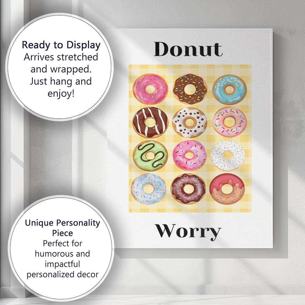 Colourful Donut Collection Sweet Dessert Kitchen Illustration Canvas Wall Art Print Decor Picture Ready to Hang