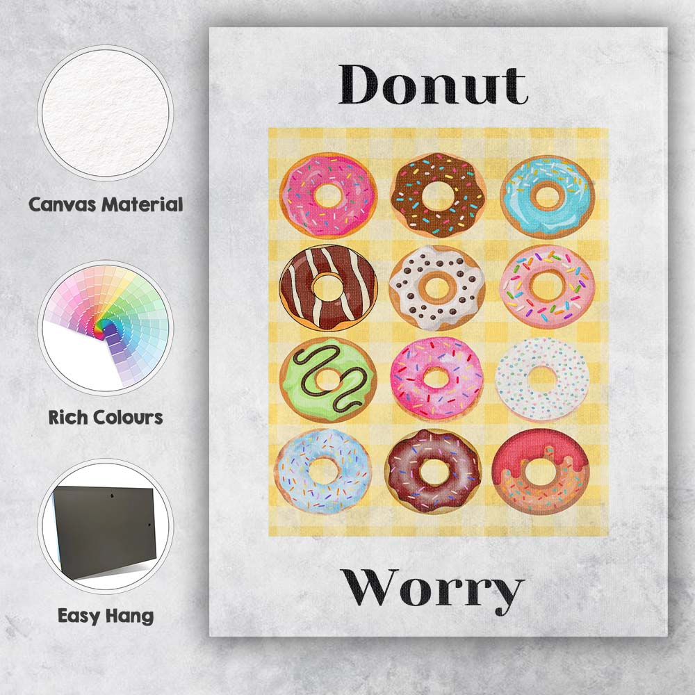 Colourful Donut Collection Sweet Dessert Kitchen Illustration Canvas Wall Art Print Decor Picture Ready to Hang