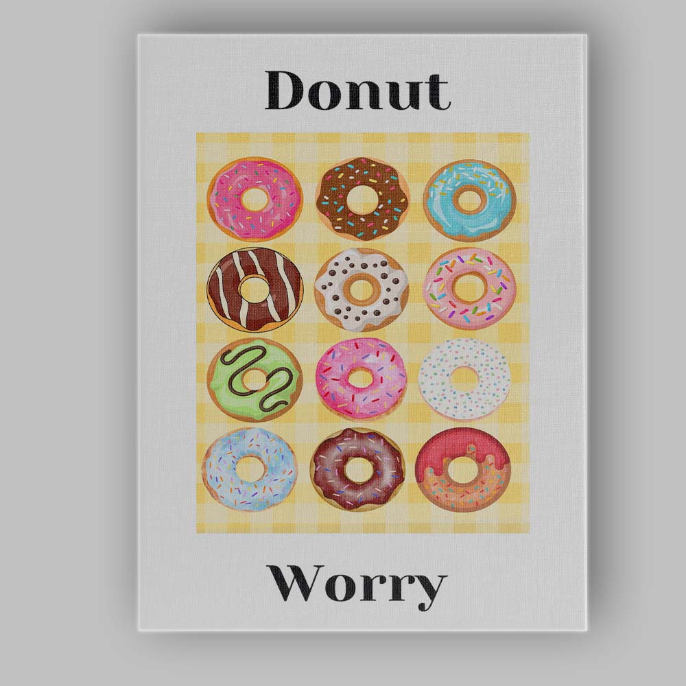 Colourful Donut Collection Sweet Dessert Kitchen Illustration Canvas Wall Art Print Decor Picture Ready to Hang