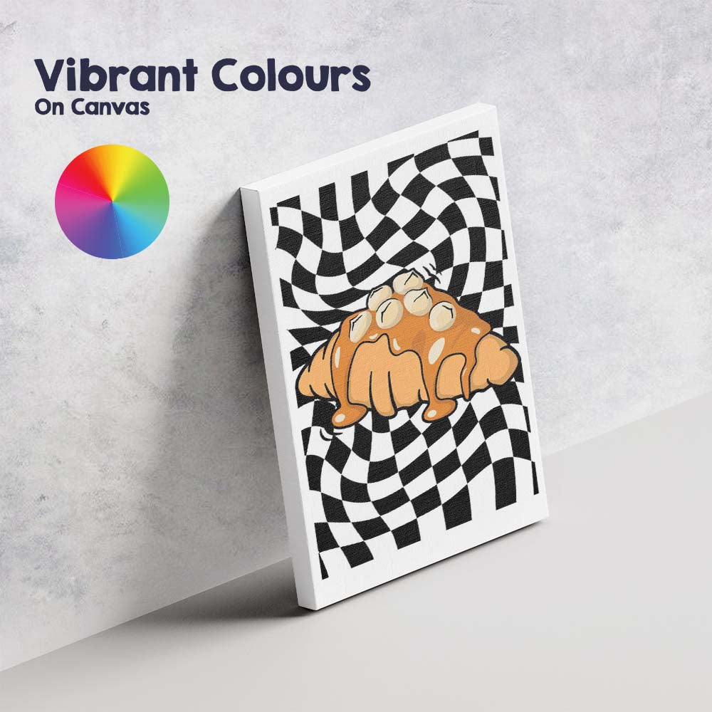 Sweet Glazed Croissant Black White Checkerboard Bakery Illustration Canvas Wall Art Print Decor Picture Ready to Hang
