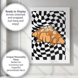 Sweet Glazed Croissant Black White Checkerboard Bakery Illustration Canvas Wall Art Print Decor Picture Ready to Hang