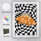 Sweet Glazed Croissant Black White Checkerboard Bakery Illustration Canvas Wall Art Print Decor Picture Ready to Hang