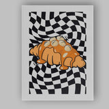 Sweet Glazed Croissant Black White Checkerboard Bakery Illustration Canvas Wall Art Print Decor Picture Ready to Hang