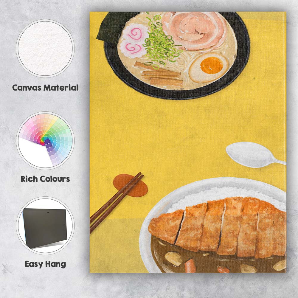 Japanese Ramen and Katsu Curry Watercolour Food Illustration Canvas Wall Art Print Decor Picture Ready to Hang