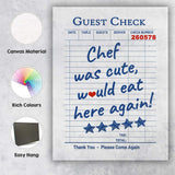 Chef Was Cute Would Eat Here Again Retro Restaurant Receipt Typography Canvas Wall Art Print Decor Picture Ready to Hang
