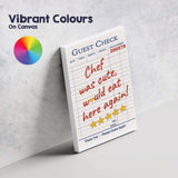 Chef Was Cute Would Eat Here Again Colourful Guest Check Typography Canvas Wall Art Print Decor Picture Ready to Hang