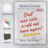 Chef Was Cute Would Eat Here Again Colourful Guest Check Typography Canvas Wall Art Print Decor Picture Ready to Hang