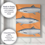Orange Salmon Fish Repeat Pattern Watercolour Canvas Wall Art Print Decor Picture Ready to Hang