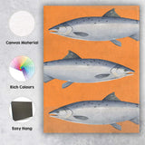 Orange Salmon Fish Repeat Pattern Watercolour Canvas Wall Art Print Decor Picture Ready to Hang