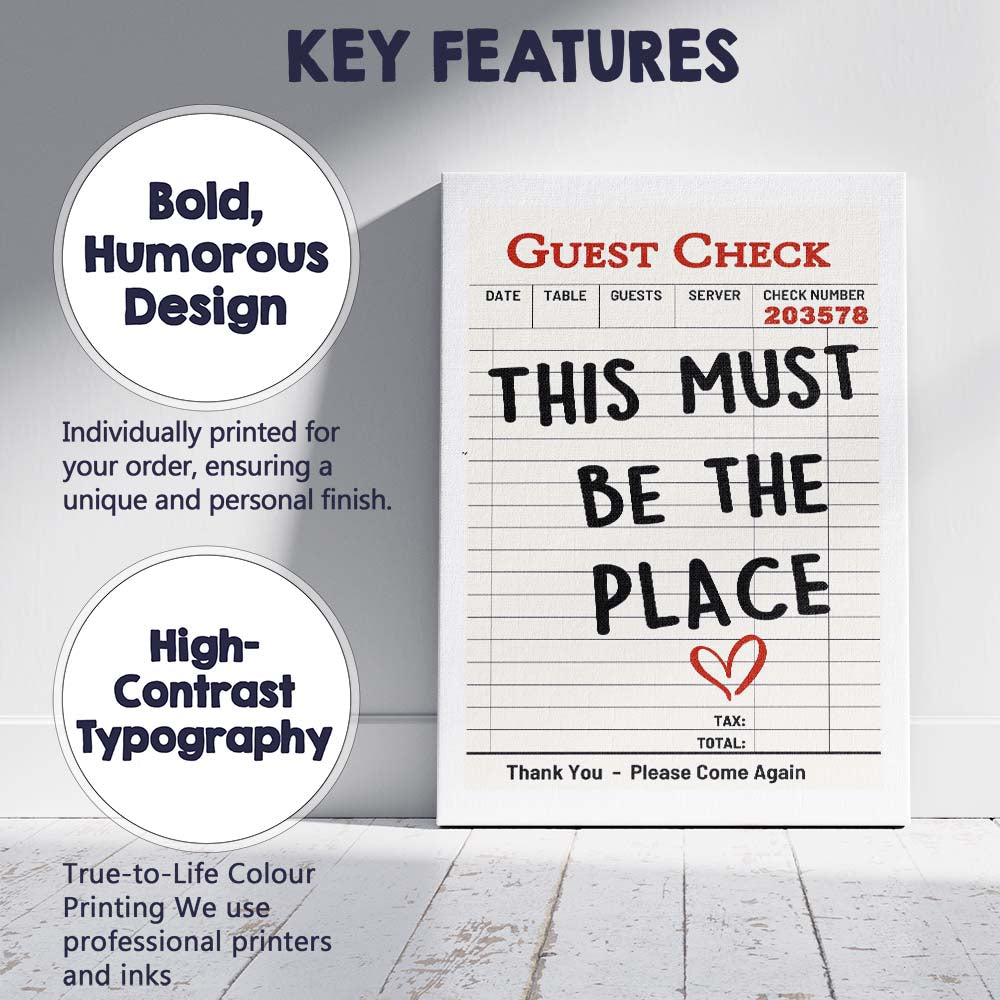 This Must Be The Place Guest Check Typography Canvas Wall Art Print Decor Picture Ready to Hang