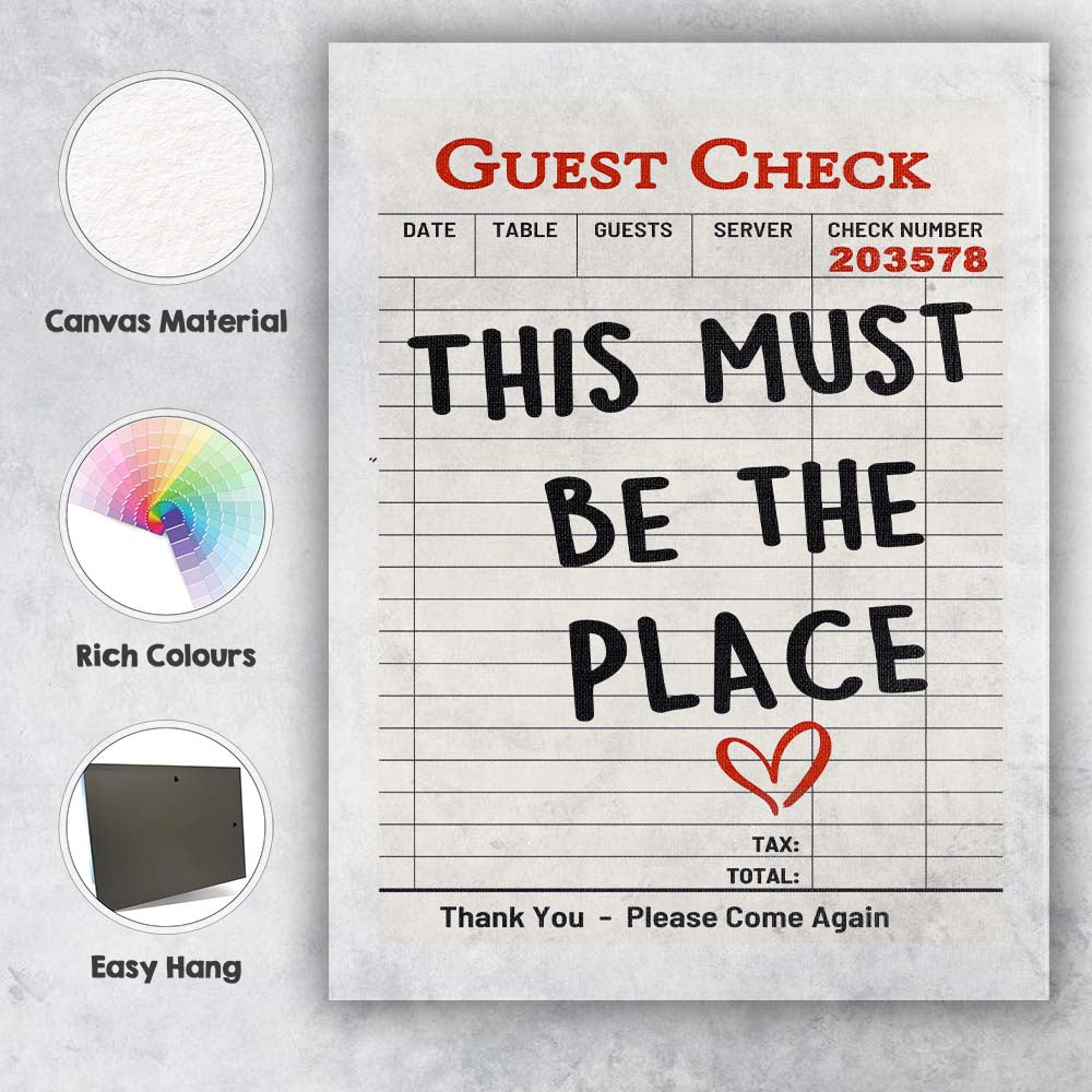 This Must Be The Place Guest Check Typography Canvas Wall Art Print Decor Picture Ready to Hang