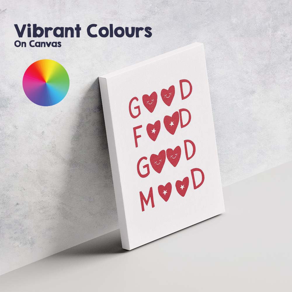 Good Food Good Mood Heart Typography Canvas Wall Art Print Decor Picture Ready to Hang