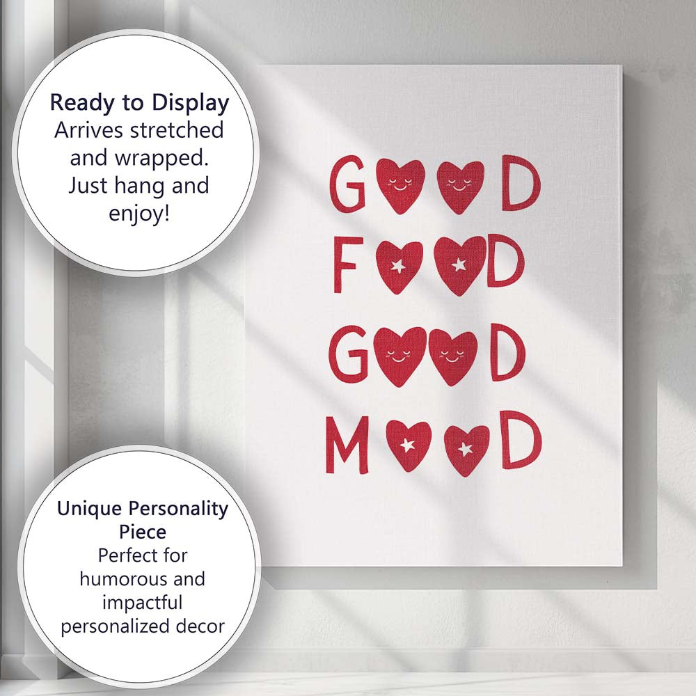 Good Food Good Mood Heart Typography Canvas Wall Art Print Decor Picture Ready to Hang