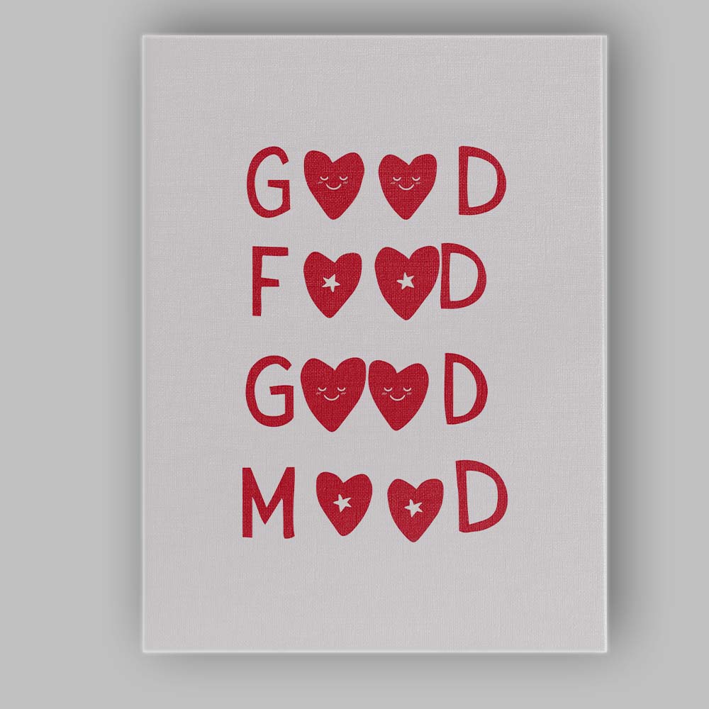 Good Food Good Mood Heart Typography Canvas Wall Art Print Decor Picture Ready to Hang