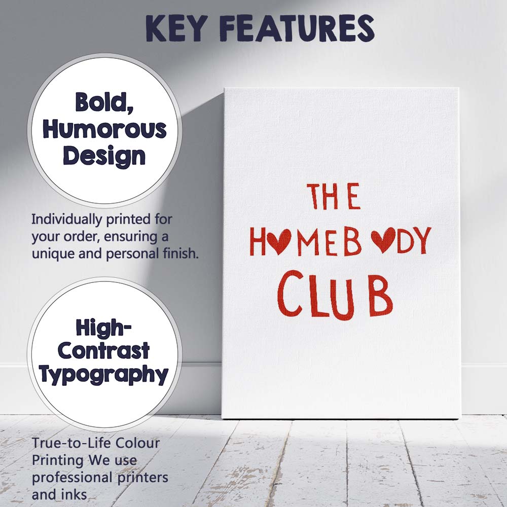 The Homebody Club Minimal Typography Canvas Wall Art Print Decor Picture Ready to Hang