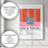 Retro Gin and Tonic Cocktail Recipe Illustration Canvas Wall Art Print Decor Picture Ready to Hang