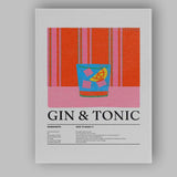 Retro Gin and Tonic Cocktail Recipe Illustration Canvas Wall Art Print Decor Picture Ready to Hang