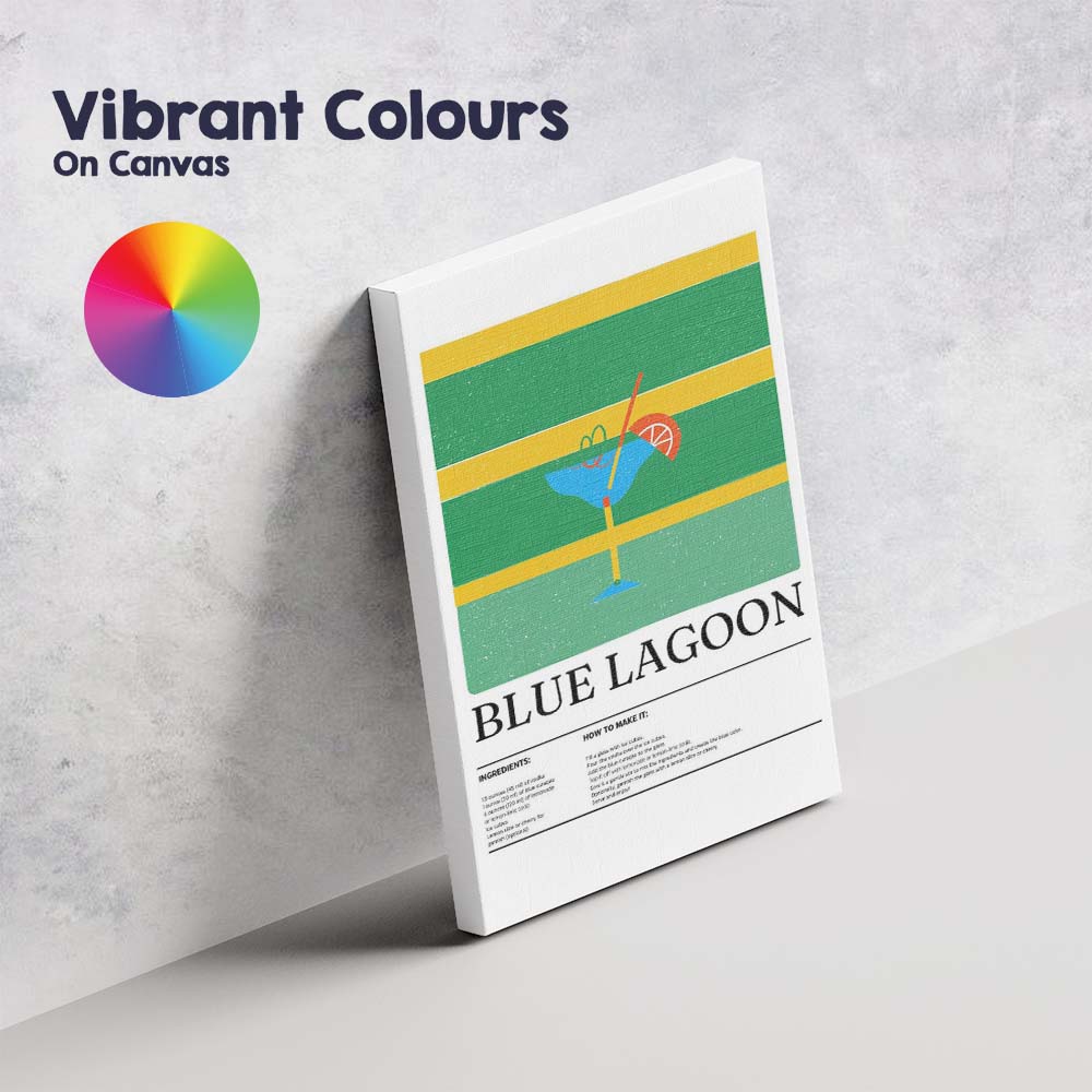 Blue Lagoon Cocktail Recipe Retro Bar Illustration Canvas Wall Art Print Decor Picture Ready to Hang