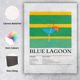 Blue Lagoon Cocktail Recipe Retro Bar Illustration Canvas Wall Art Print Decor Picture Ready to Hang